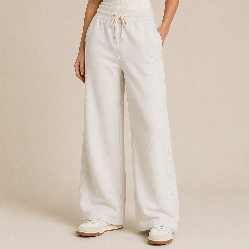Buck Mason Woman's XS Vintage Interloop Wide Leg Sweatpants Chalk Ivory Cotton
